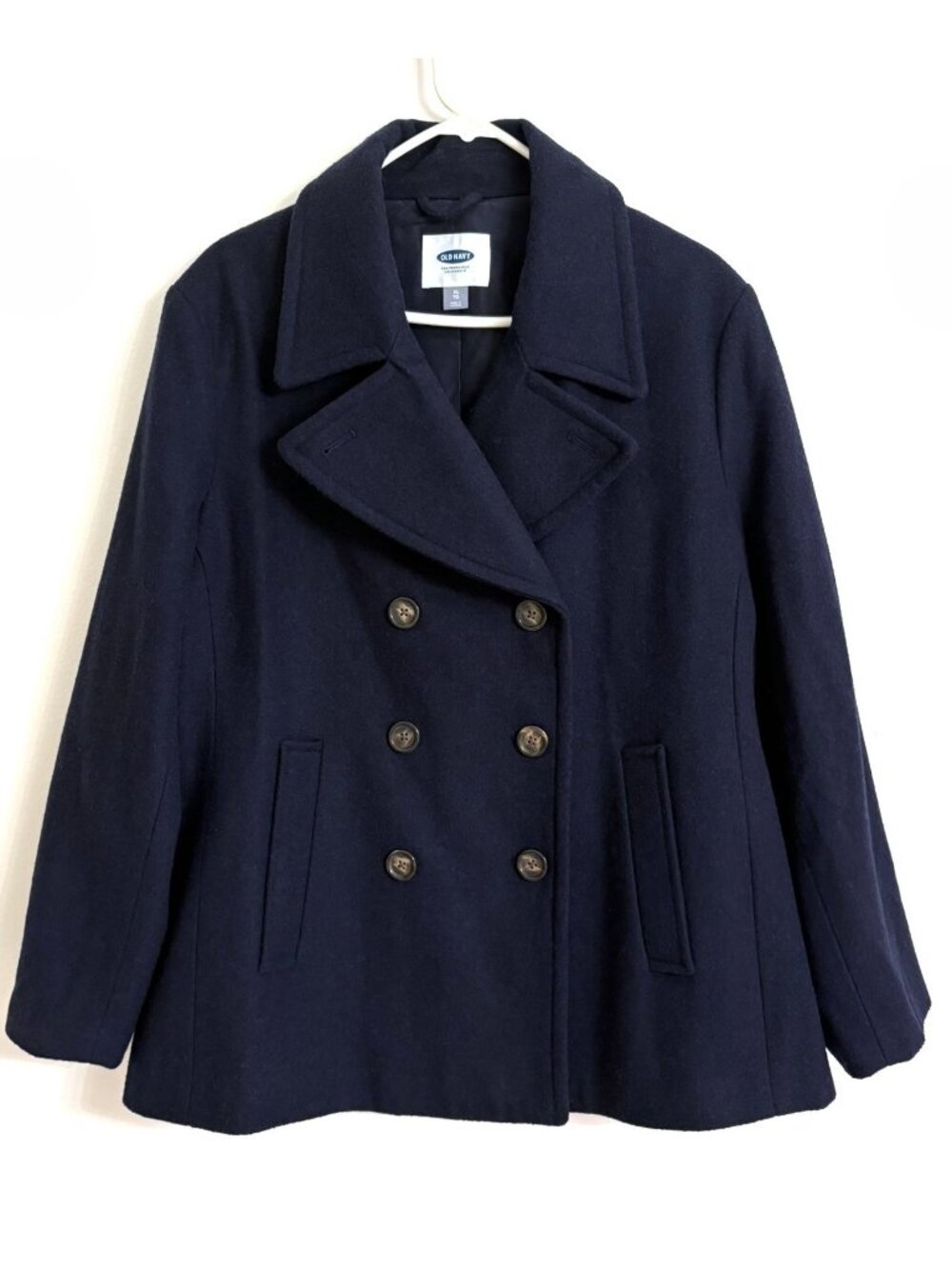 Old Navy Women's Navy Blue Wool Blend Double-Breasted Lined Size XL Peacoat